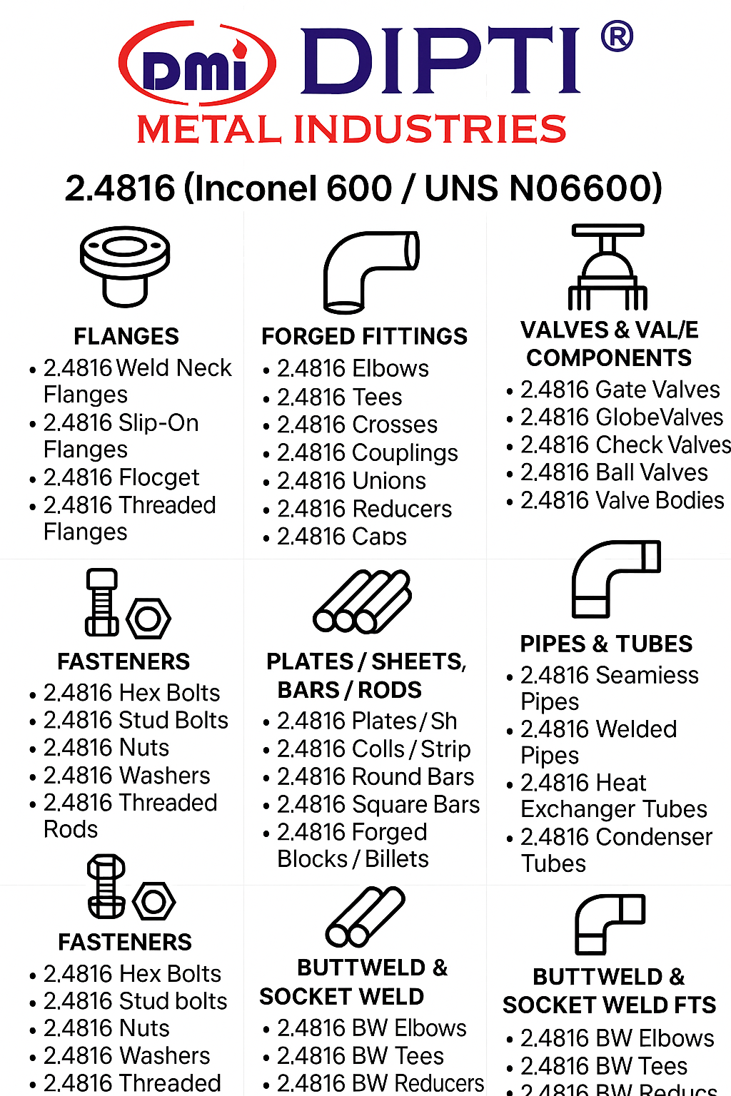 2.4816 (Nickel Alloy UNS N06600 / Inconel 600) Nickel Alloy Pipes, Fittings & Flanges