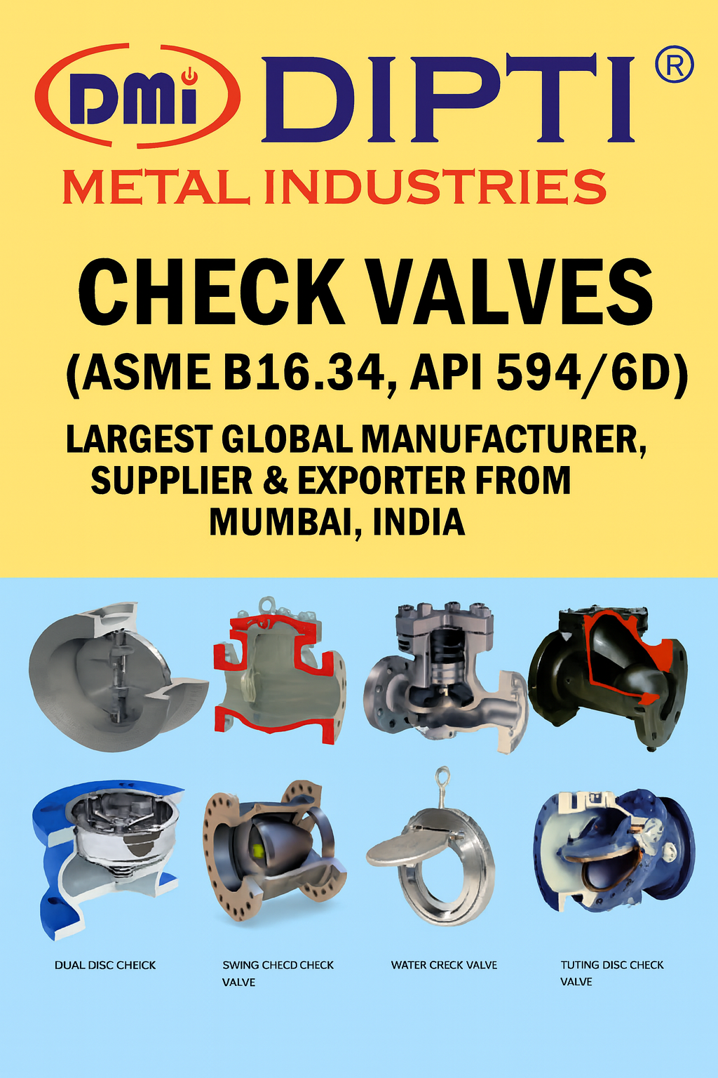 Check Valves including Swing, Lift, Dual Plate, and Tilting Disc types, for industrial applications