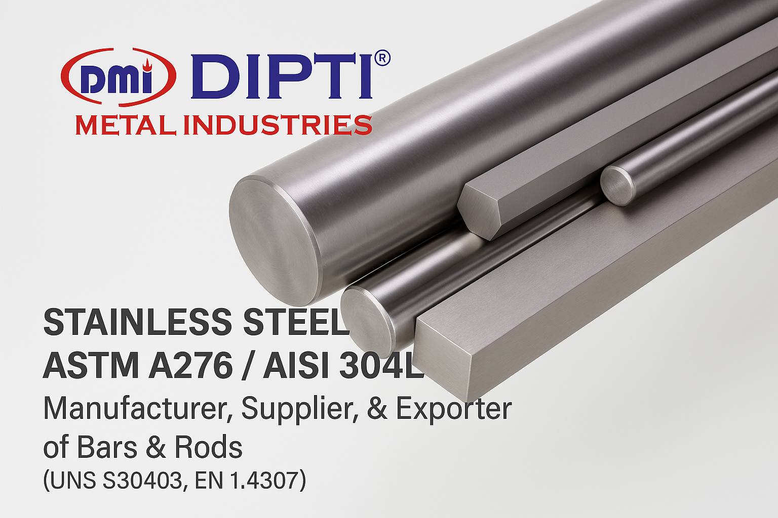 DIPTI Stainless Steel ASTM A276 / AISI 304L Round, Square, Hex Bars & Rods Manufacturer, Exporter, Supplier from Mumbai, India